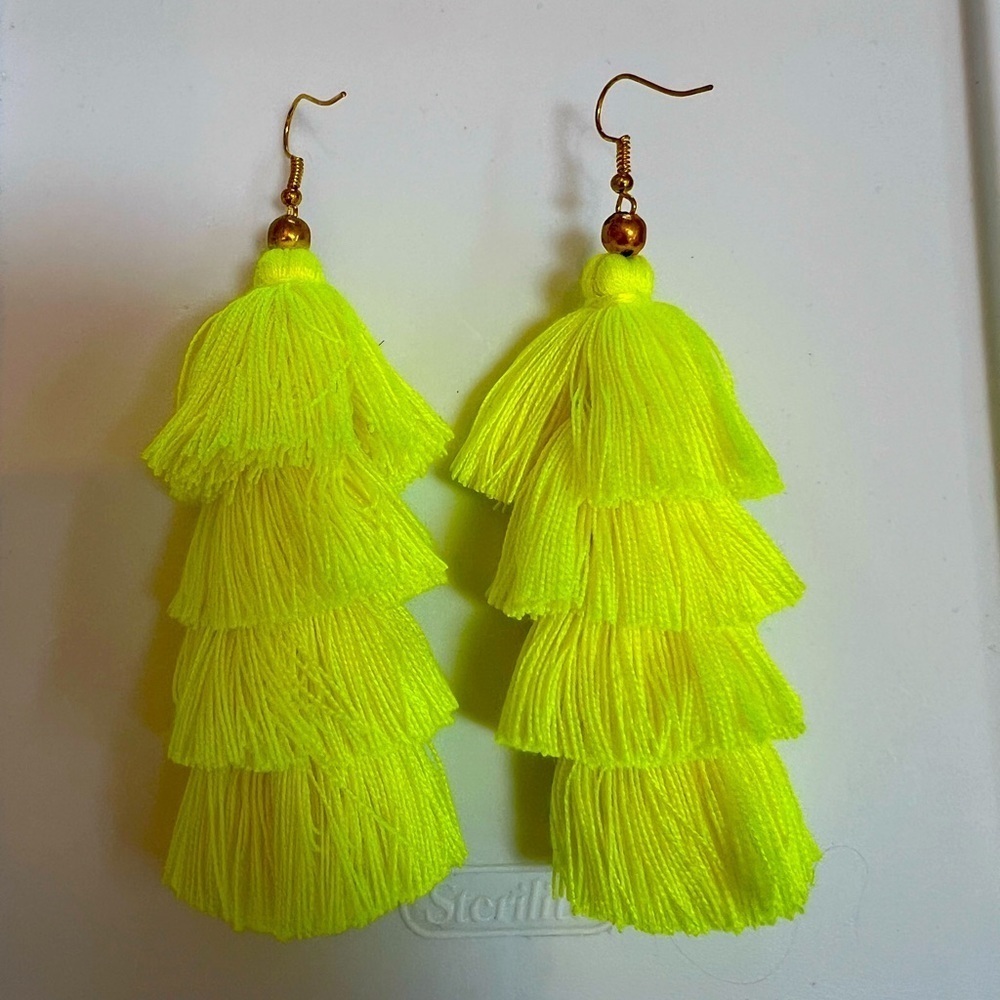 Neon Yellow Tassel Earrings - Picture 1 of 4